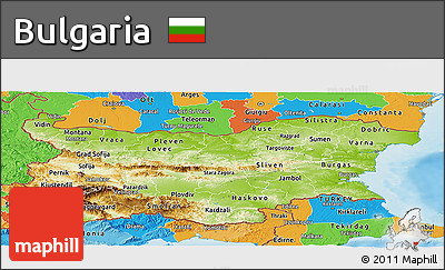 Physical Panoramic Map of Bulgaria, political outside, shaded relief sea