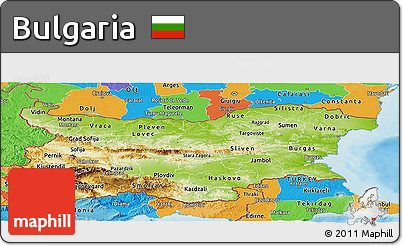 Physical Panoramic Map of Bulgaria, political outside, shaded relief sea