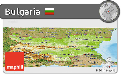 Physical Panoramic Map of Bulgaria, satellite outside, shaded relief sea