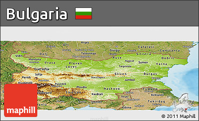 Physical Panoramic Map of Bulgaria, satellite outside, shaded relief sea