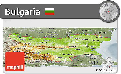 Physical Panoramic Map of Bulgaria, semi-desaturated