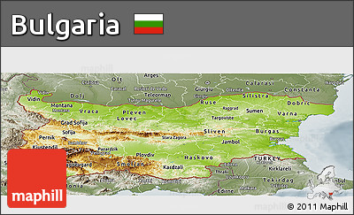 Physical Panoramic Map of Bulgaria, semi-desaturated