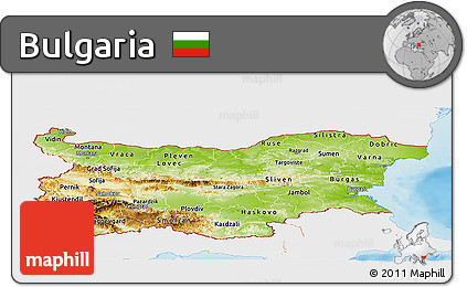 Physical Panoramic Map of Bulgaria, single color outside