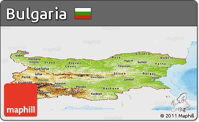 Physical Panoramic Map of Bulgaria, single color outside