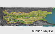 Satellite Panoramic Map of Bulgaria, darken, desaturated, land only