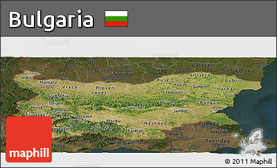 Satellite Panoramic Map of Bulgaria, darken