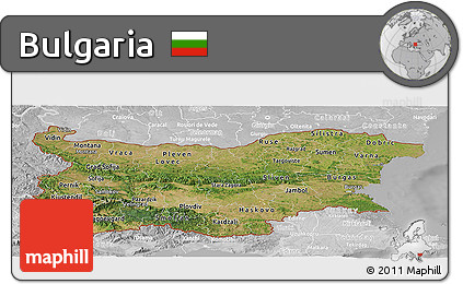 Satellite Panoramic Map of Bulgaria, lighten, desaturated
