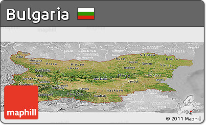 Satellite Panoramic Map of Bulgaria, lighten, desaturated
