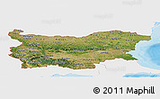 Satellite Panoramic Map of Bulgaria, single color outside, bathymetry sea, shaded relief sea