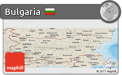 Shaded Relief Panoramic Map of Bulgaria