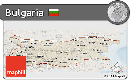 Shaded Relief Panoramic Map of Bulgaria, lighten