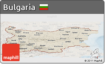Shaded Relief Panoramic Map of Bulgaria, lighten