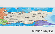 Shaded Relief Panoramic Map of Bulgaria, political shades outside