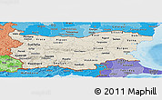 Shaded Relief Panoramic Map of Bulgaria, political shades outside, shaded relief sea