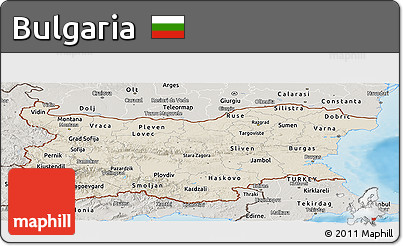 Shaded Relief Panoramic Map of Bulgaria, semi-desaturated, land only
