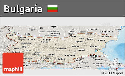 Shaded Relief Panoramic Map of Bulgaria, semi-desaturated, land only