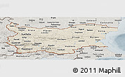 Shaded Relief Panoramic Map of Bulgaria, semi-desaturated