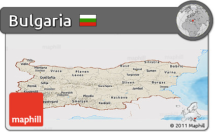 Shaded Relief Panoramic Map of Bulgaria, single color outside