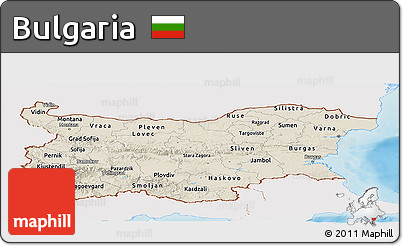 Shaded Relief Panoramic Map of Bulgaria, single color outside