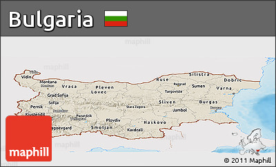 Shaded Relief Panoramic Map of Bulgaria, single color outside