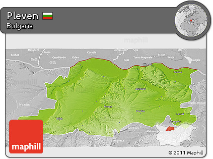 Physical 3D Map of Pleven, lighten, desaturated