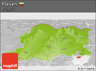 Physical 3D Map of Pleven, lighten, desaturated