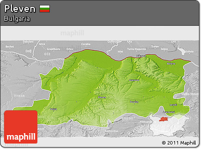Physical 3D Map of Pleven, lighten, desaturated