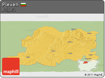 Savanna Style 3D Map of Pleven, single color outside