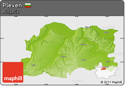 Physical Map of Pleven, single color outside