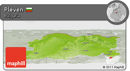 Physical Panoramic Map of Pleven, lighten, semi-desaturated