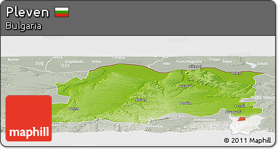 Physical Panoramic Map of Pleven, lighten, semi-desaturated