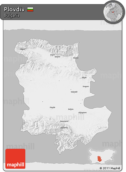 Gray 3D Map of Plovdiv, single color outside