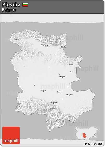 Gray 3D Map of Plovdiv, single color outside