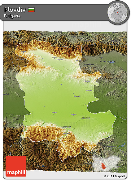 Physical 3D Map of Plovdiv, darken