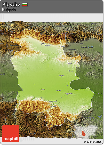 Physical 3D Map of Plovdiv, darken