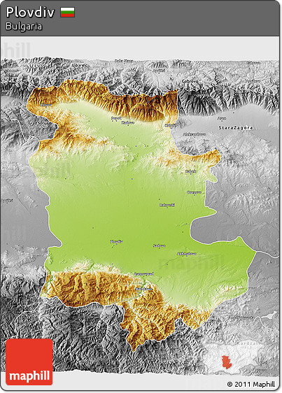 Physical 3D Map of Plovdiv, desaturated