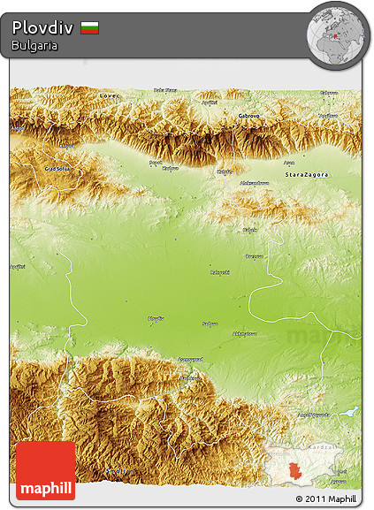 Physical 3D Map of Plovdiv