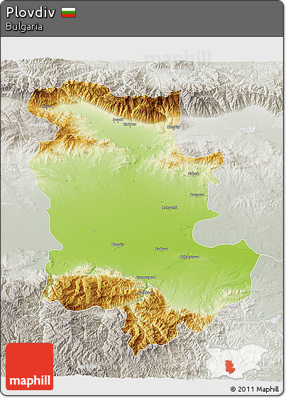 Physical 3D Map of Plovdiv, lighten, semi-desaturated