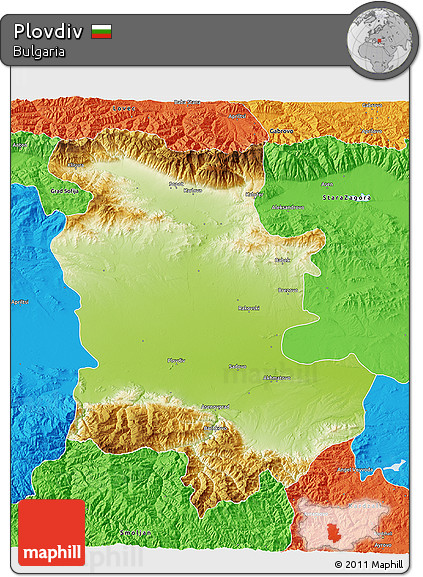 Physical 3D Map of Plovdiv, political outside