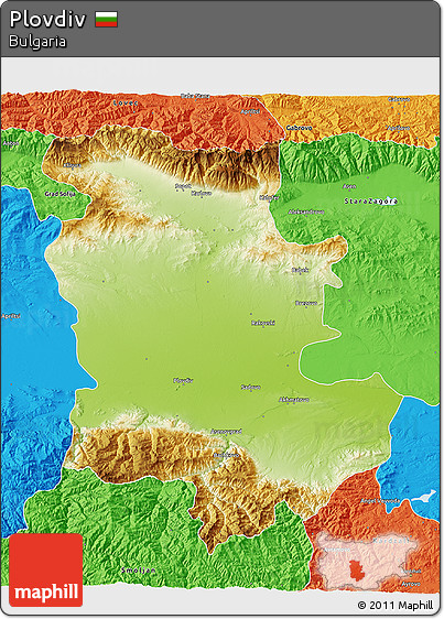 Physical 3D Map of Plovdiv, political outside
