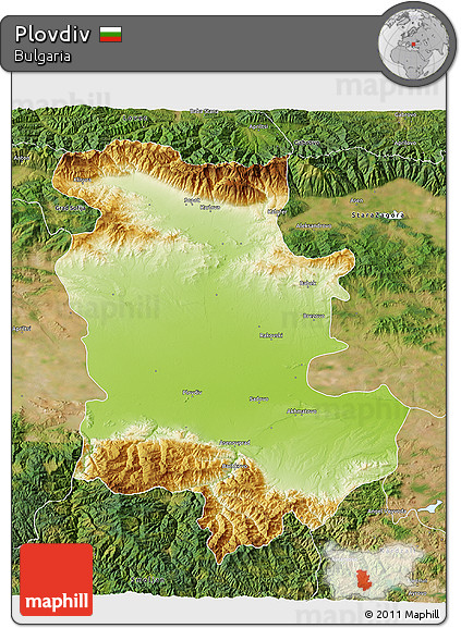 Physical 3D Map of Plovdiv, satellite outside