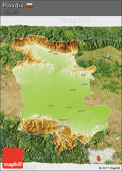 Physical 3D Map of Plovdiv, satellite outside
