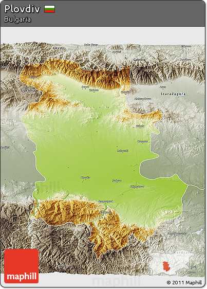 Physical 3D Map of Plovdiv, semi-desaturated