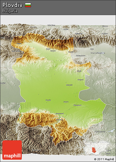 Physical 3D Map of Plovdiv, semi-desaturated