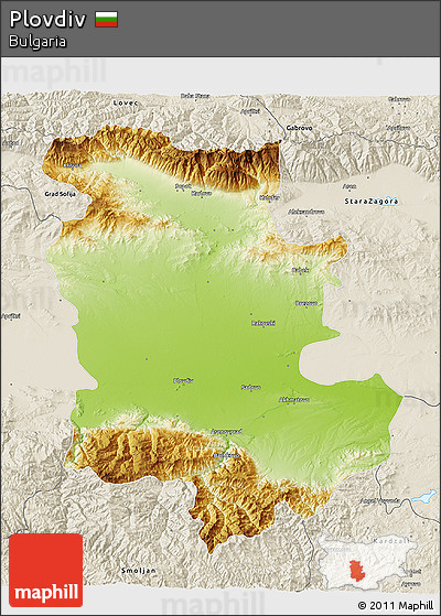 Physical 3D Map of Plovdiv, shaded relief outside