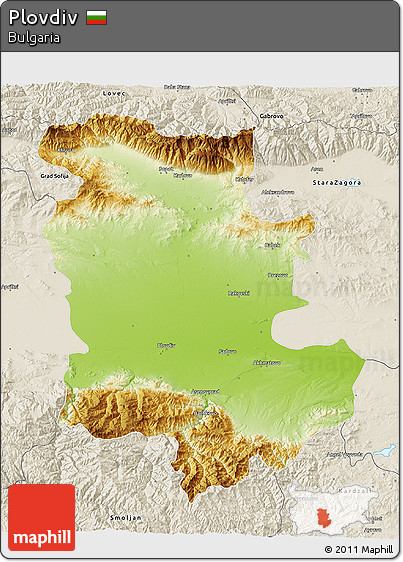 Physical 3D Map of Plovdiv, shaded relief outside