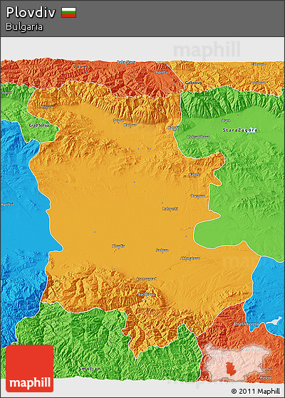 Political 3D Map of Plovdiv