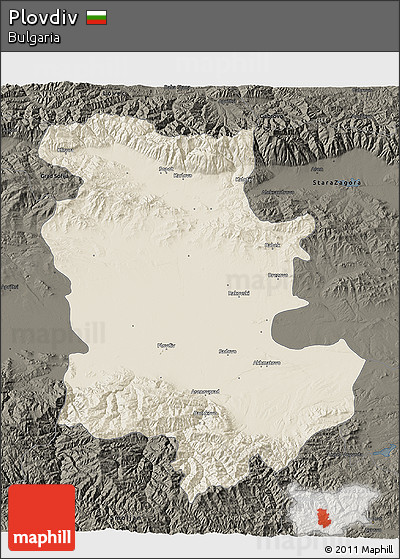 Shaded Relief 3D Map of Plovdiv, darken