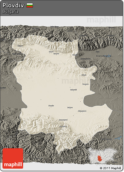 Shaded Relief 3D Map of Plovdiv, darken