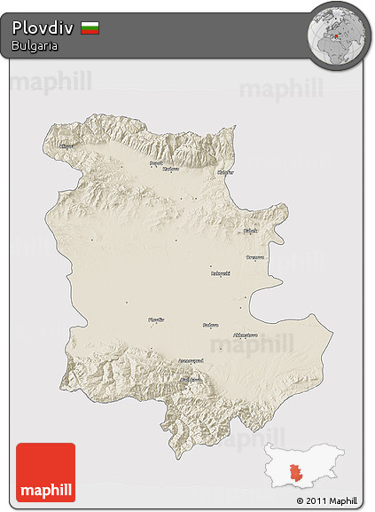 Shaded Relief 3D Map of Plovdiv, single color outside